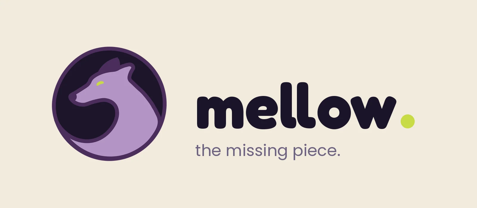Mellow tagline lockup: horizontal composition on cream