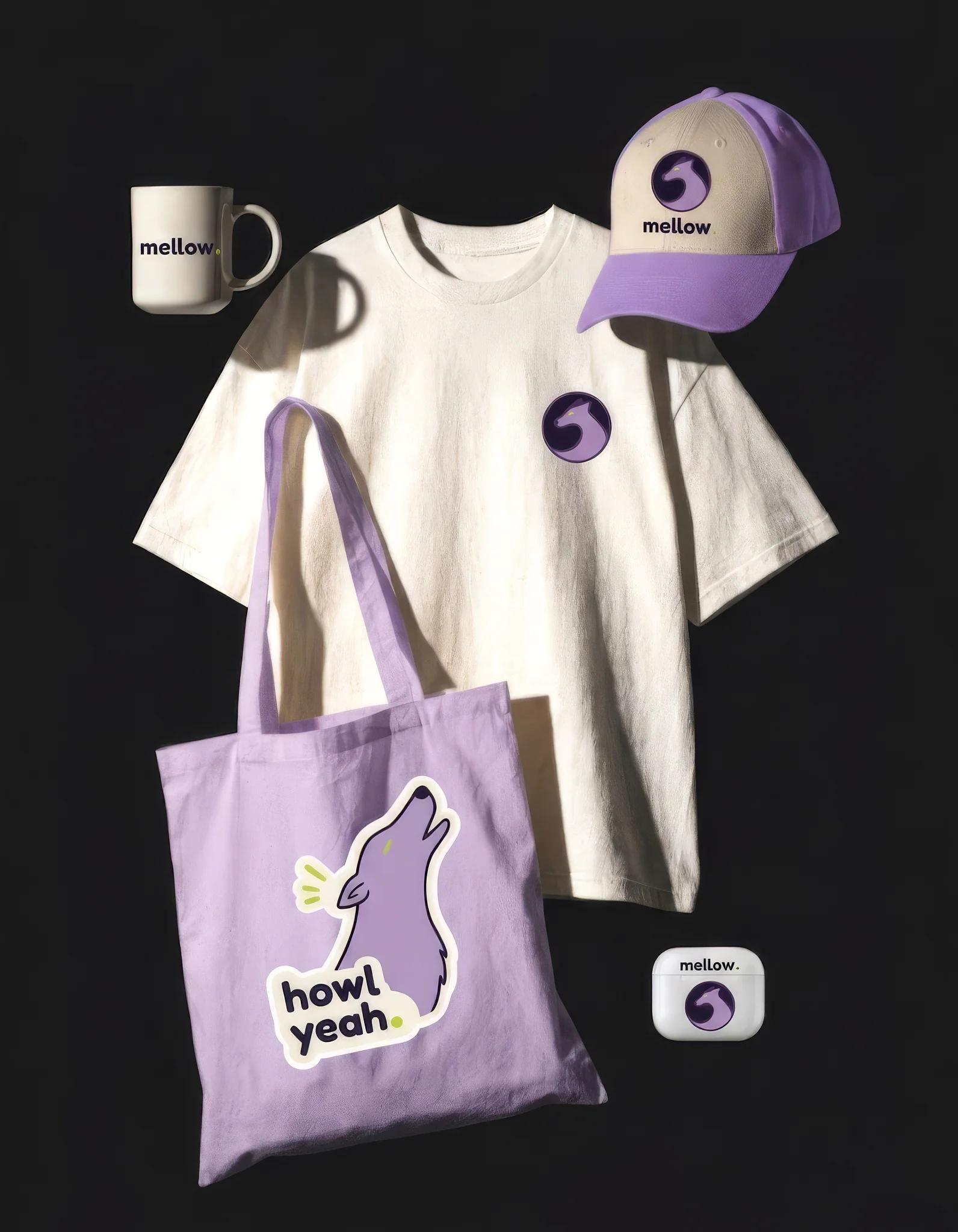 Mellow merch: merchandise lineup mockup