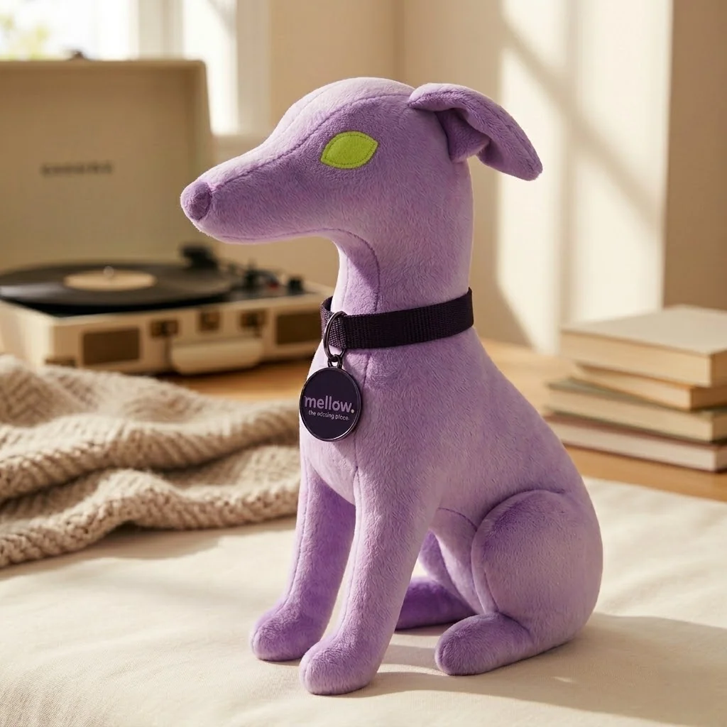 Mellow merch: plush mascot in lifestyle context