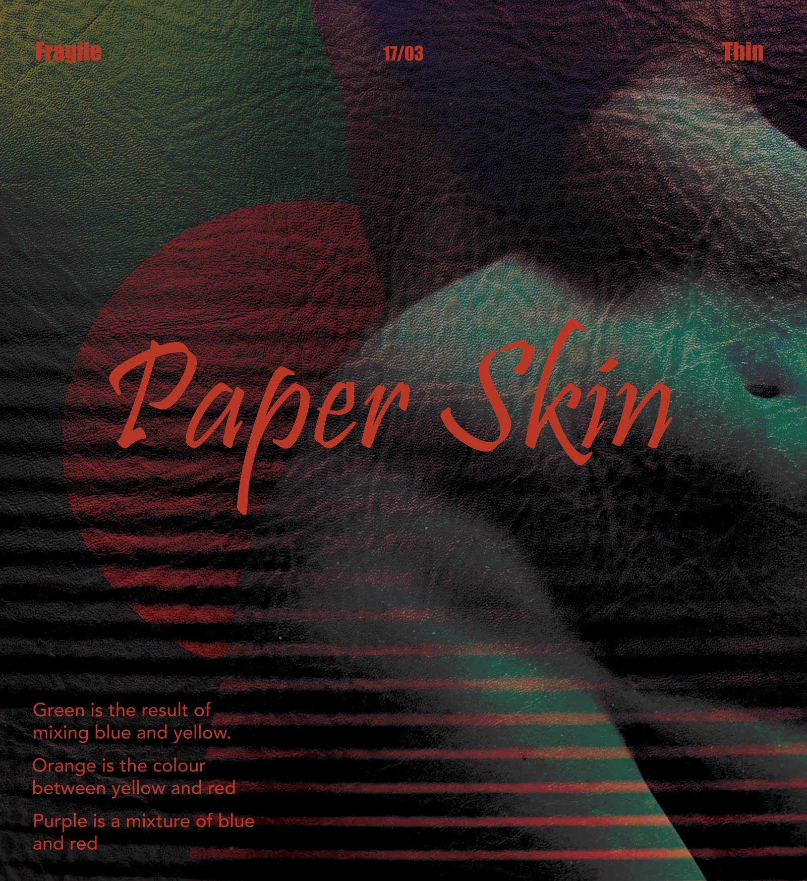 Paper Skin poster: red and green duotone over a body close-up, halftone lines, red script type.